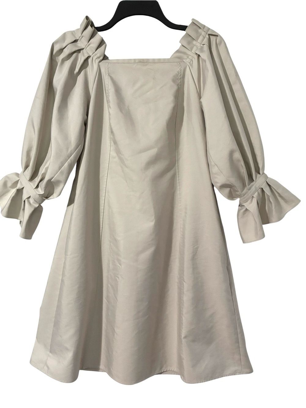 ADEAM Beige Square Neck Ruffle Sleeve A-Line Dress  Classic Chic Neutral Size 2 - Picture 2 of 13